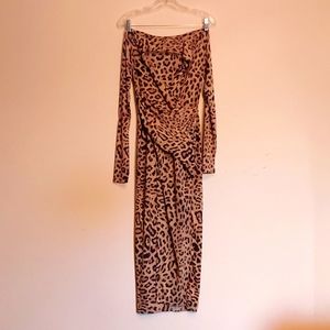 Rachel Roy Size XS Leopard Print Long Sleeve Faux Wrap Derss